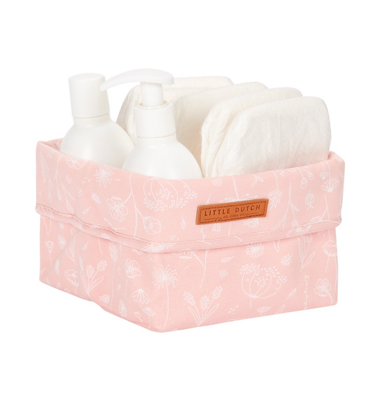 Little Dutch Pflegekörbchen Wild Flowers Pink klein – rosa Aufbewahrungskorb für Windeln und Pflegeprodukte am Wickeltisch