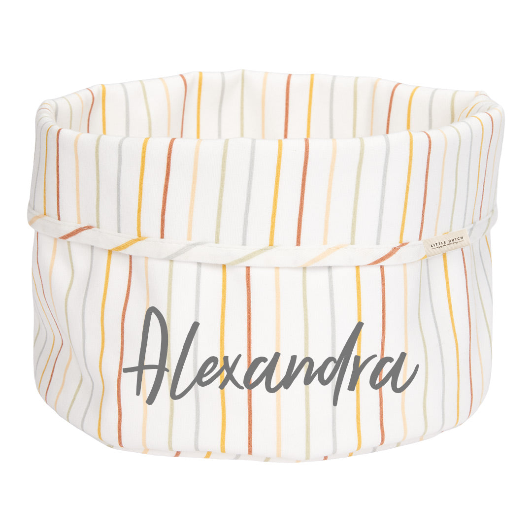 Personalisiertes Little Dutch Pflegekörbchen Vintage Sunny Stripes rund mit Name – Aufbewahrungskorb für den Wickeltisch