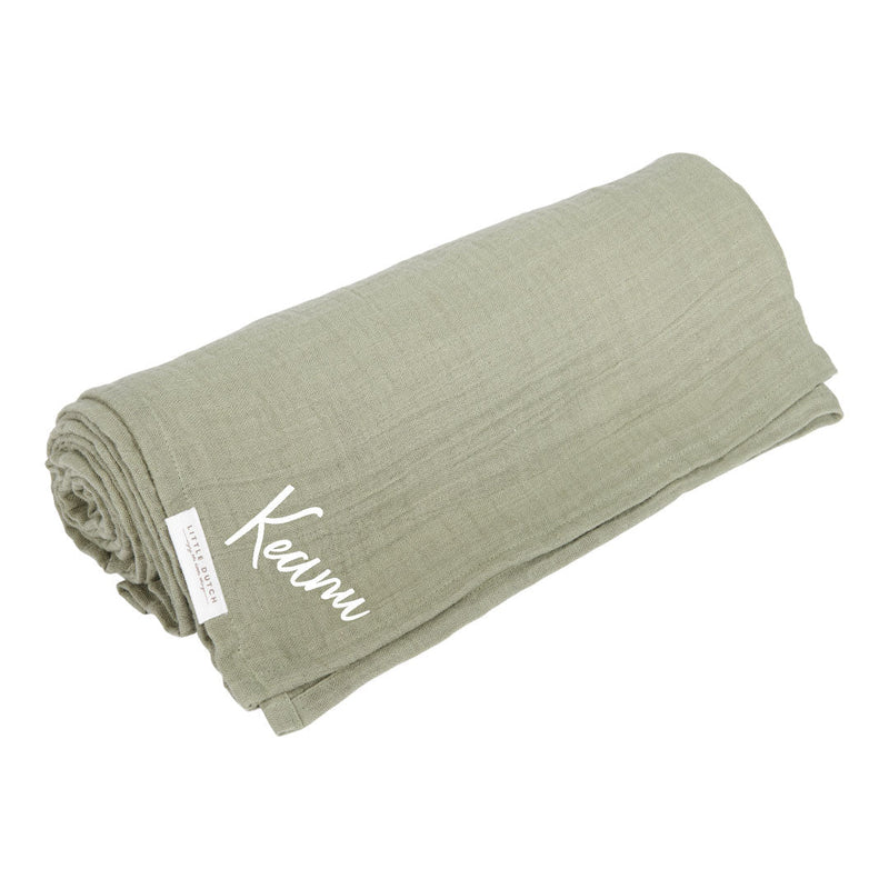Little Dutch Musselintuch Pure Olive 120 × 120 cm personalisierbar