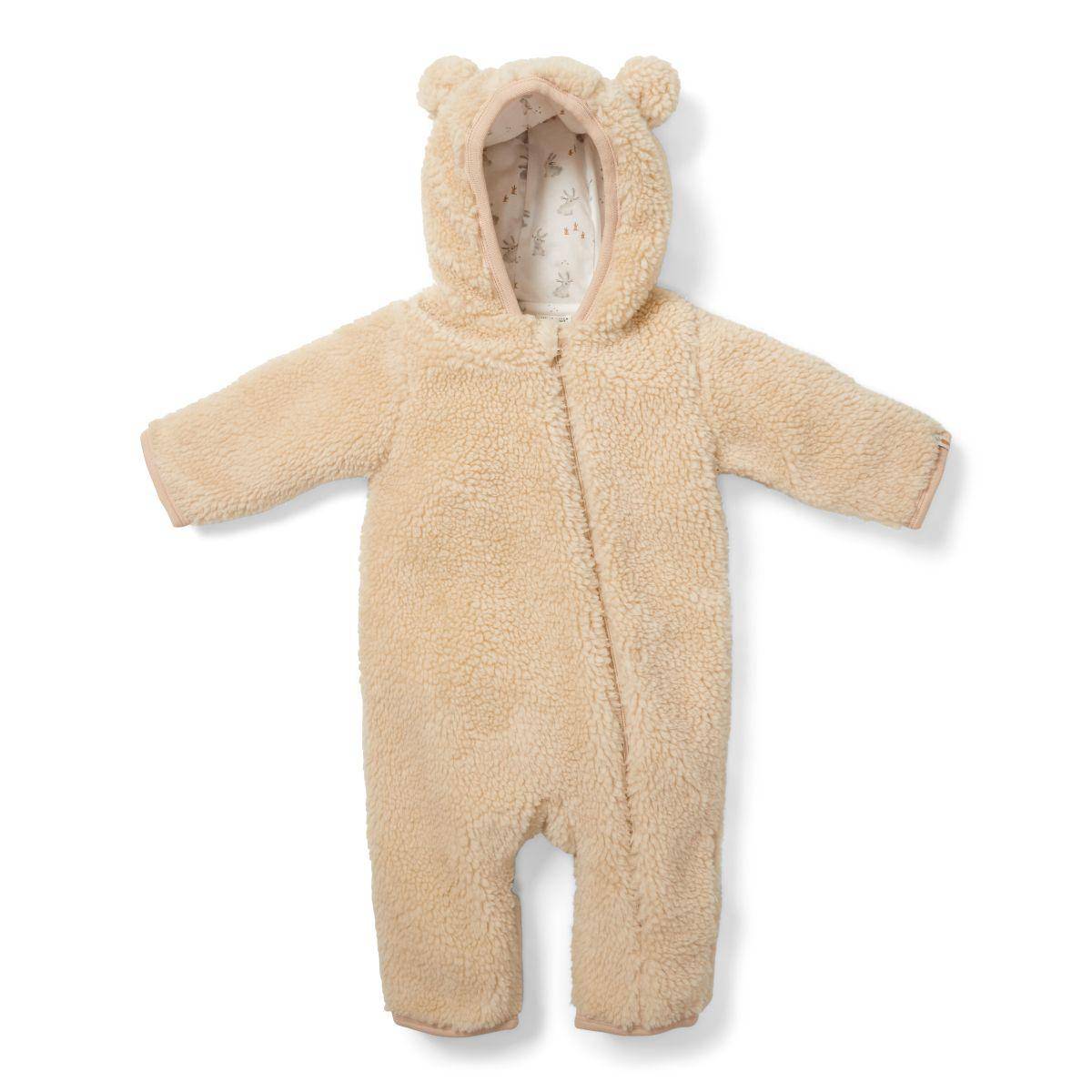 Teddy-Strampler Baby Bunny Sand mit Kapuze und Hasenohren