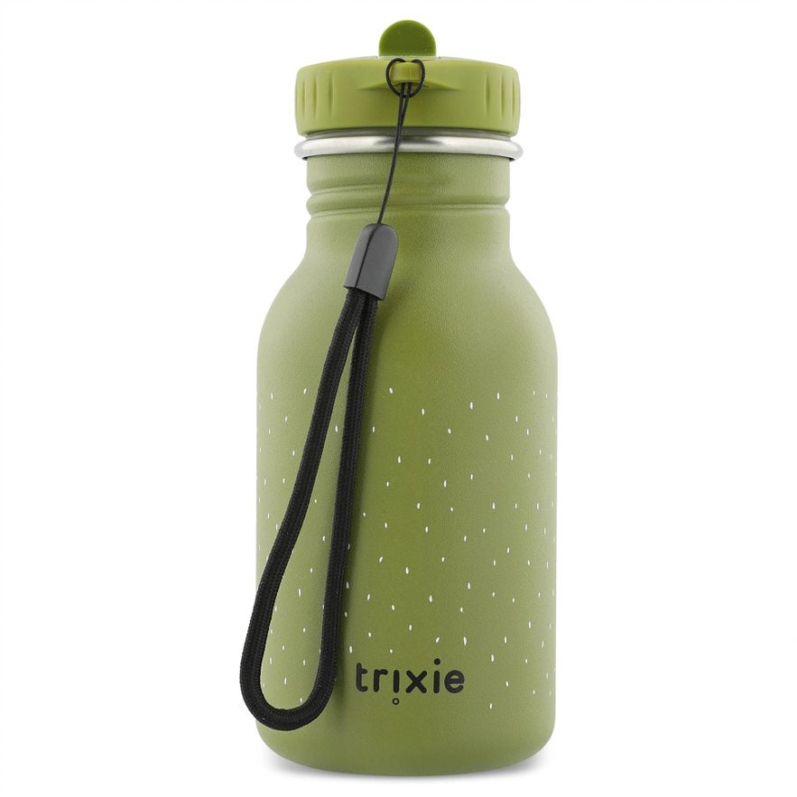 Trixie Herr Dino Kinder-Trinkflasche 350 ml in Grün – robuste Edelstahlflasche mit Dinosauriermotiv für Kita und Schule