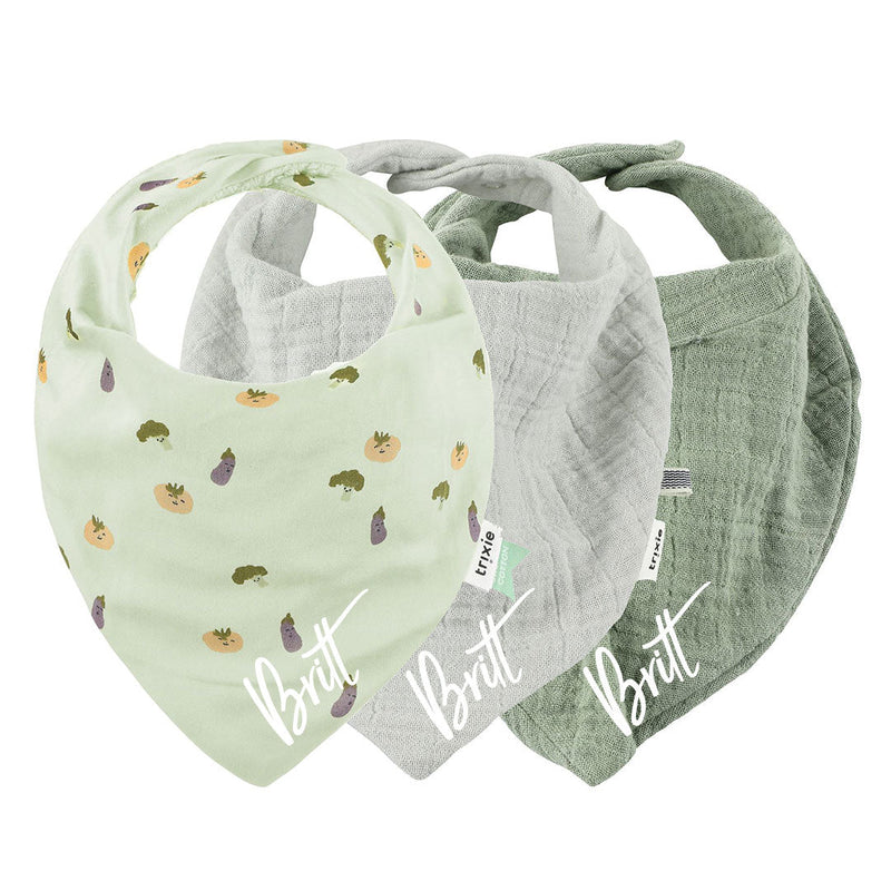 Trixie Bandana-Lätzchen Friendly Vegetables – 3er-Pack – mit drei Lätzchen in Grün und Grau