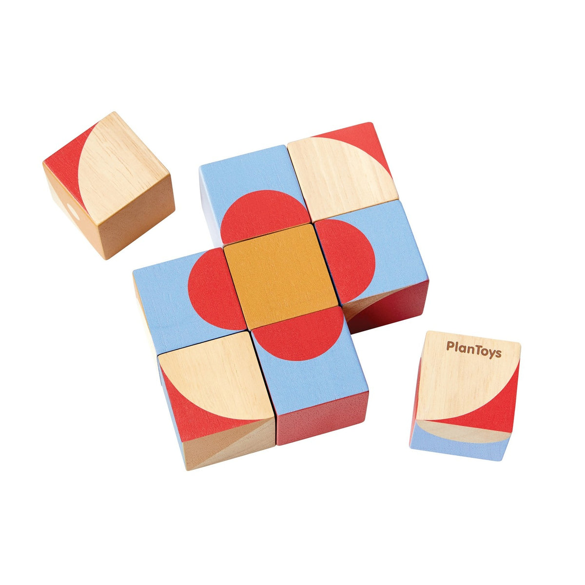 PlanToys Geo Würfel aus Holz mit geometrischen Mustern