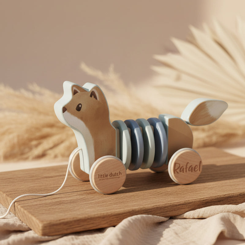 Personalisiertes Little Dutch Ziehtier Fuchs Forest Friends aus Holz mit Name