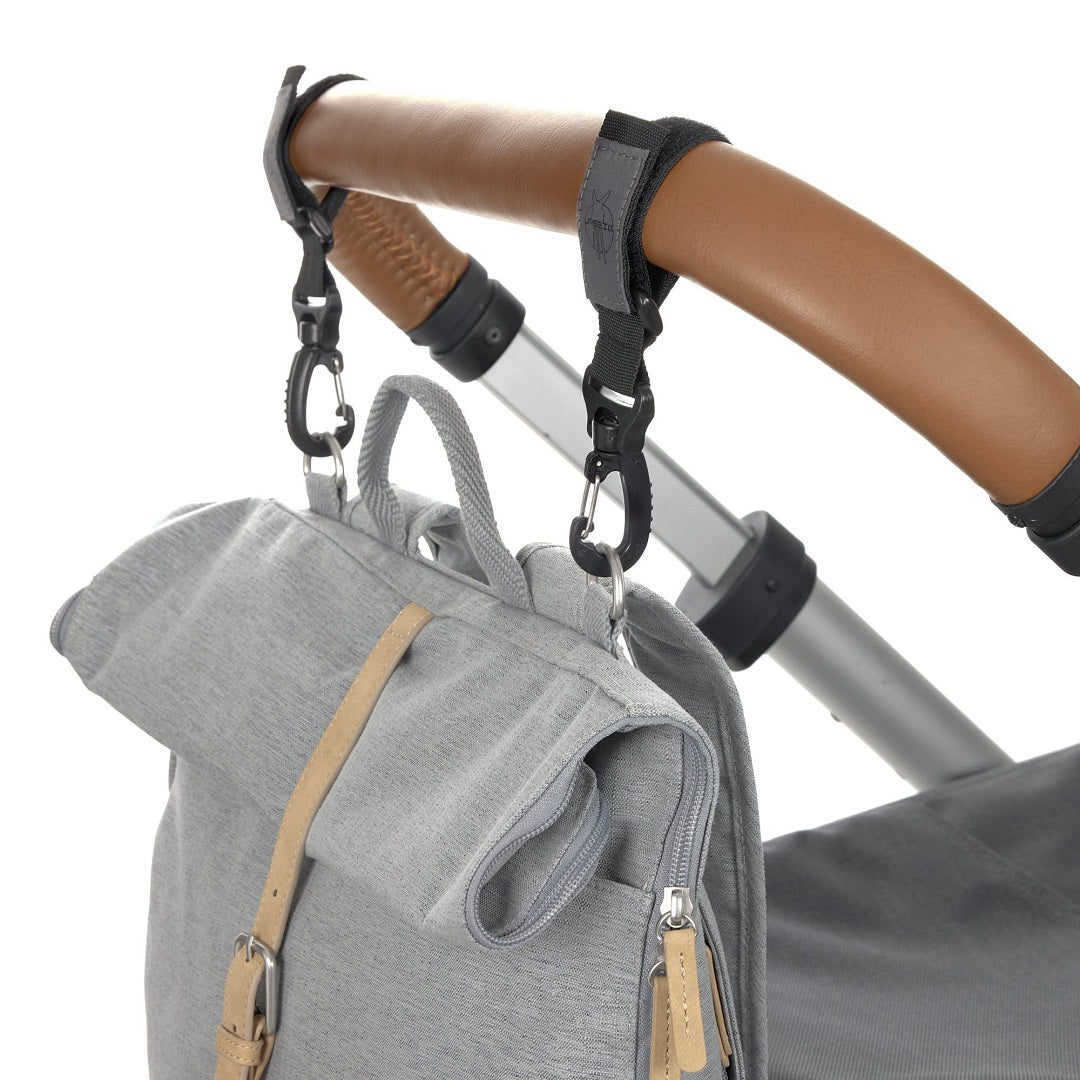 LÄSSIG Rolltop Wickelrucksack Grey Mélange mit praktischem Zubehör und geräumigem Stauraum für Wickelutensilien unterwegs