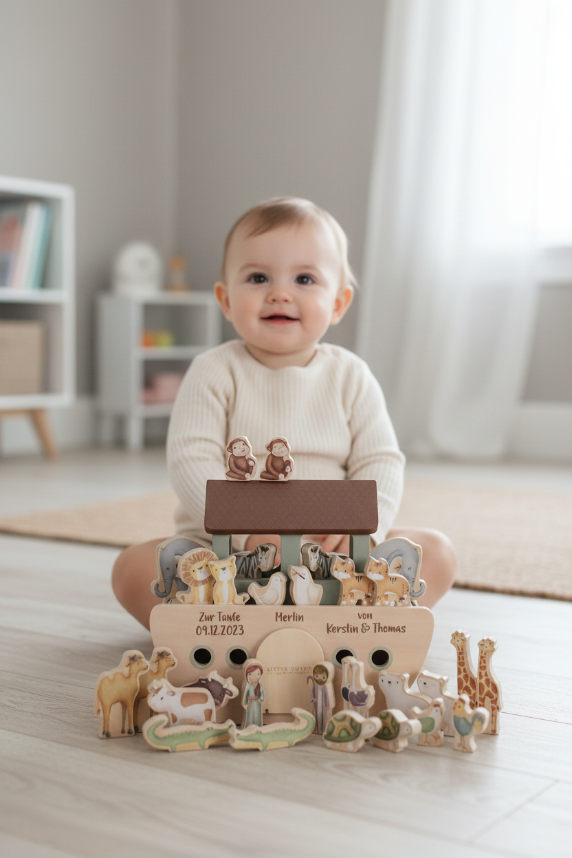 Arca de Noé de madera personalizada para bautizo