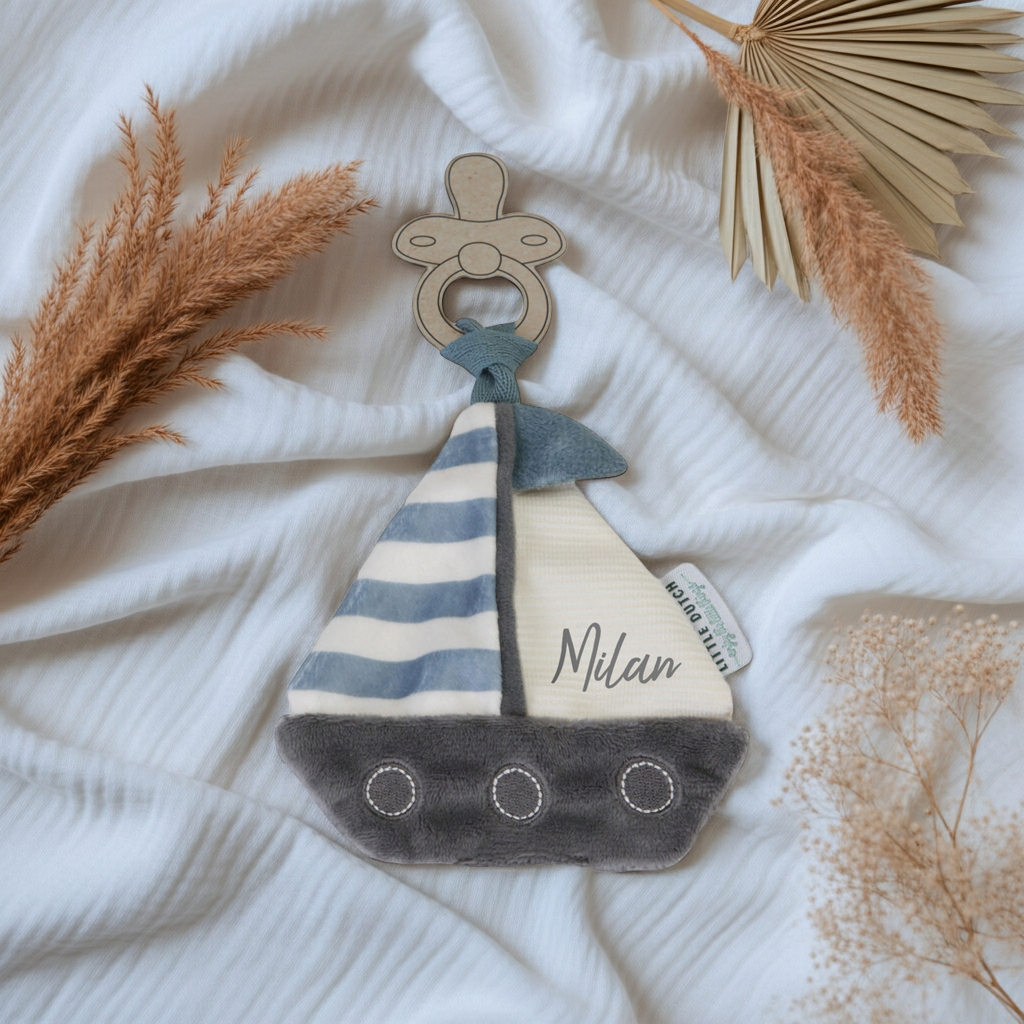 Little Dutch Sailors Bay Schnullertuch mit Bootsmotiv für Babys ab Geburt