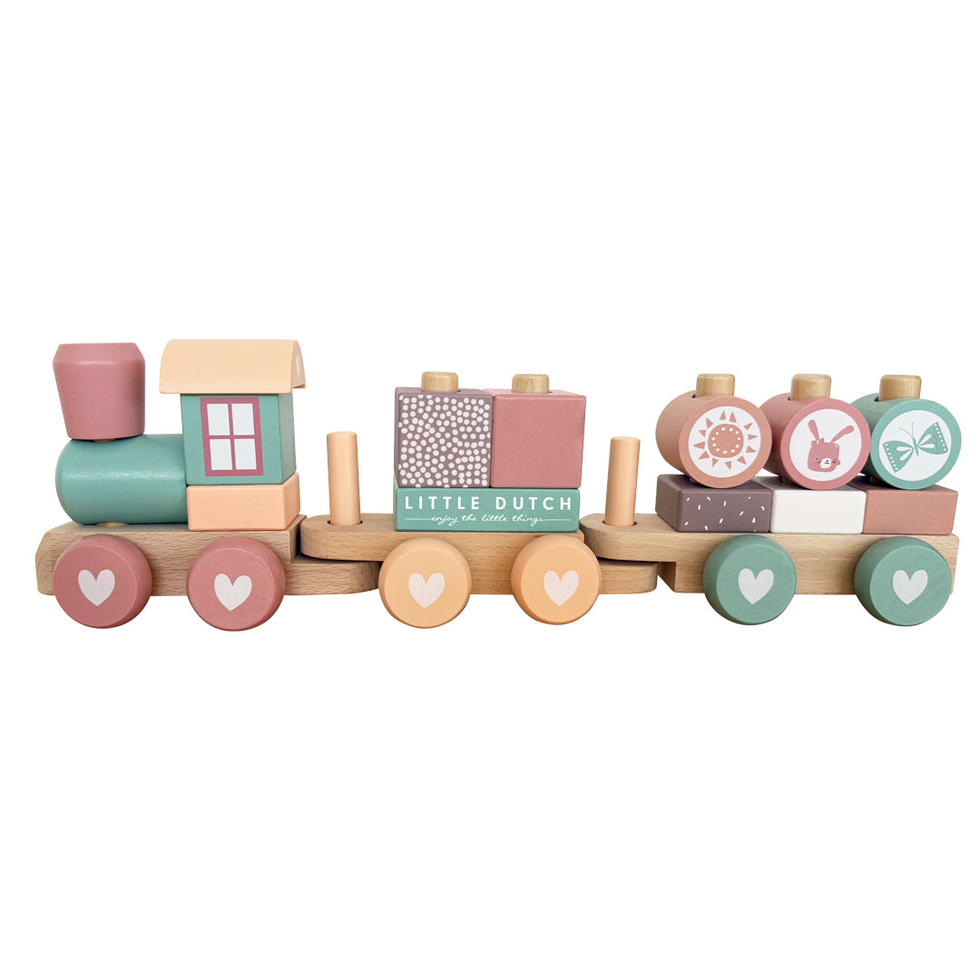 Adventure Pink Holzzug mit stapelbaren Holzelementen als Geschenk zur Geburt
