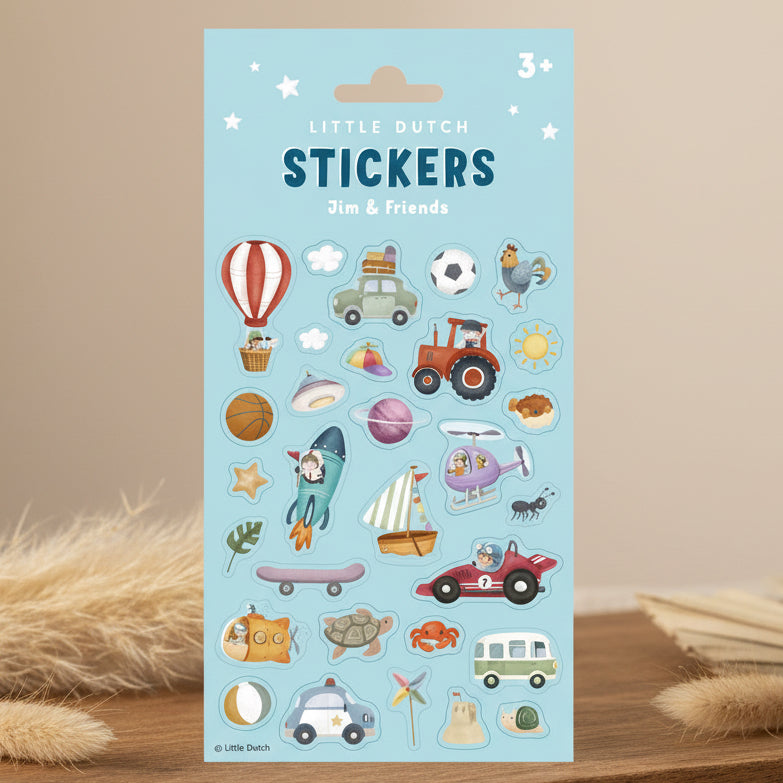 Little Dutch Sticker Jim & Friends mit Fahrzeugen, Tieren und weiteren Motiven