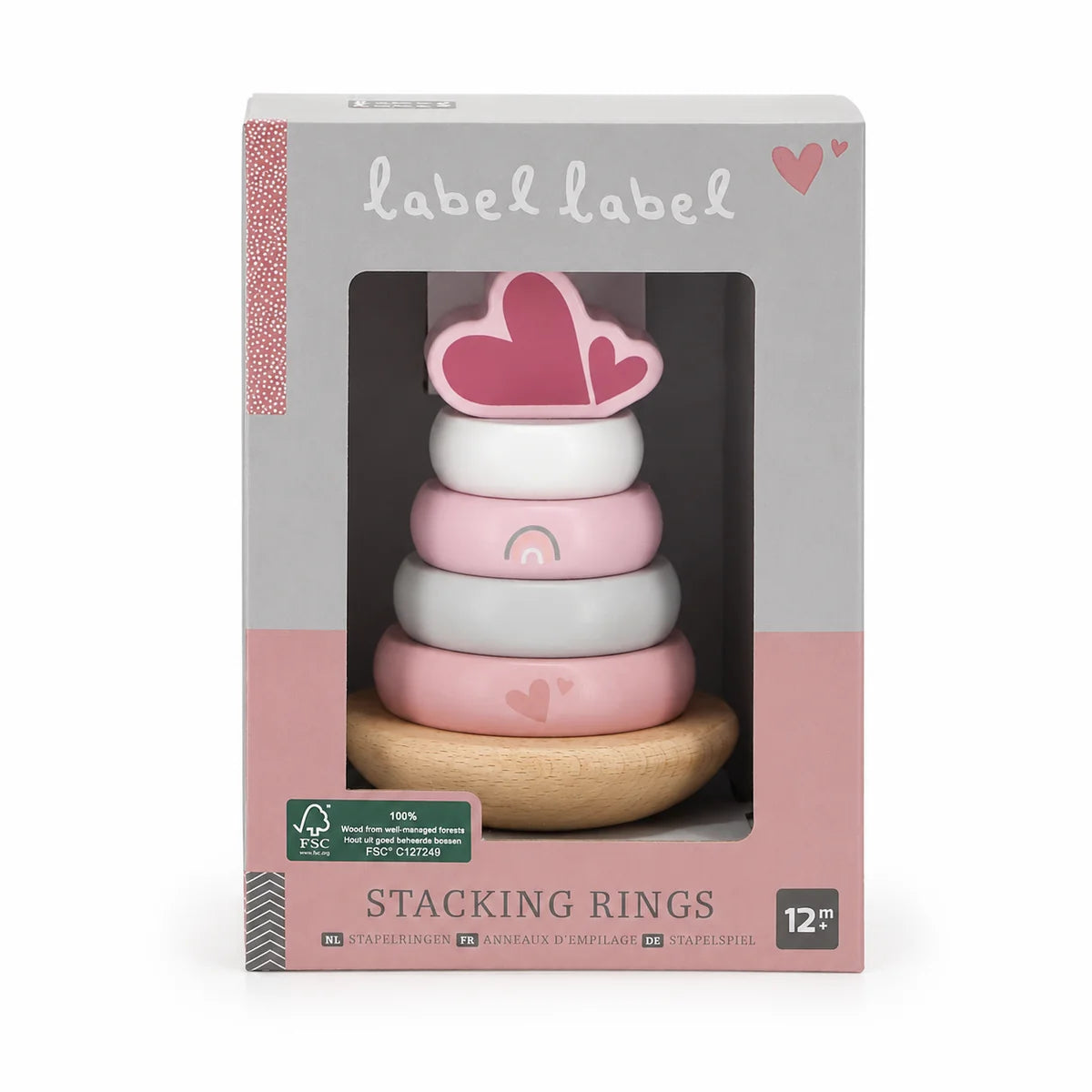 Personalisierter Holz Stapelturm Rosa von Label Label – Geschenk zur Geburt