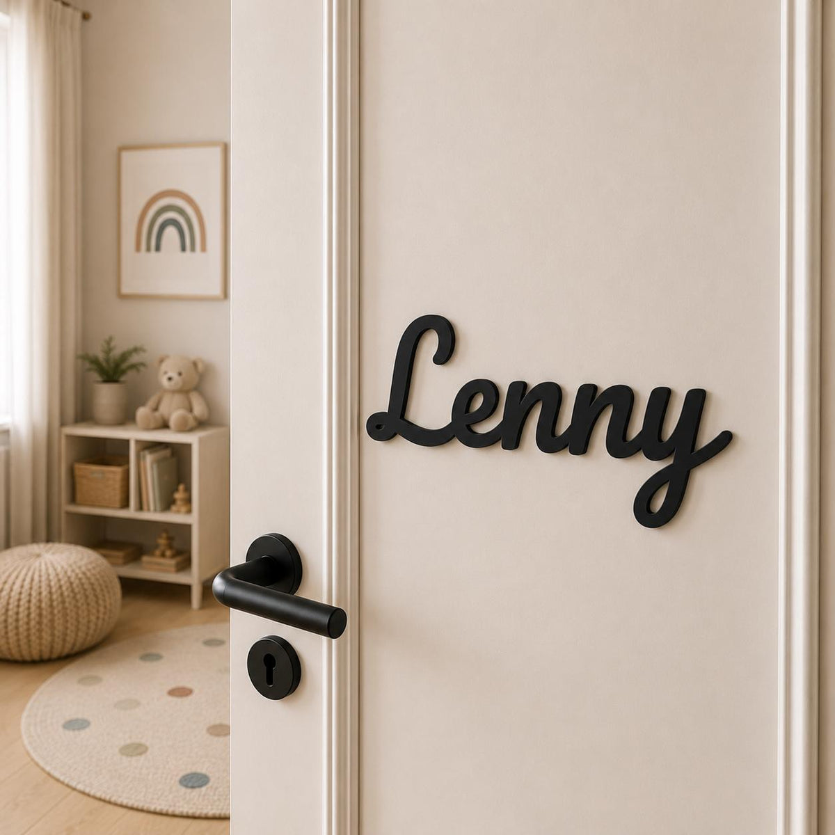 Personalisiertes Türschild in Schwarz mit dem Namen Marie – modernes 3D-Namensschild aus PLA fürs Kinderzimmer