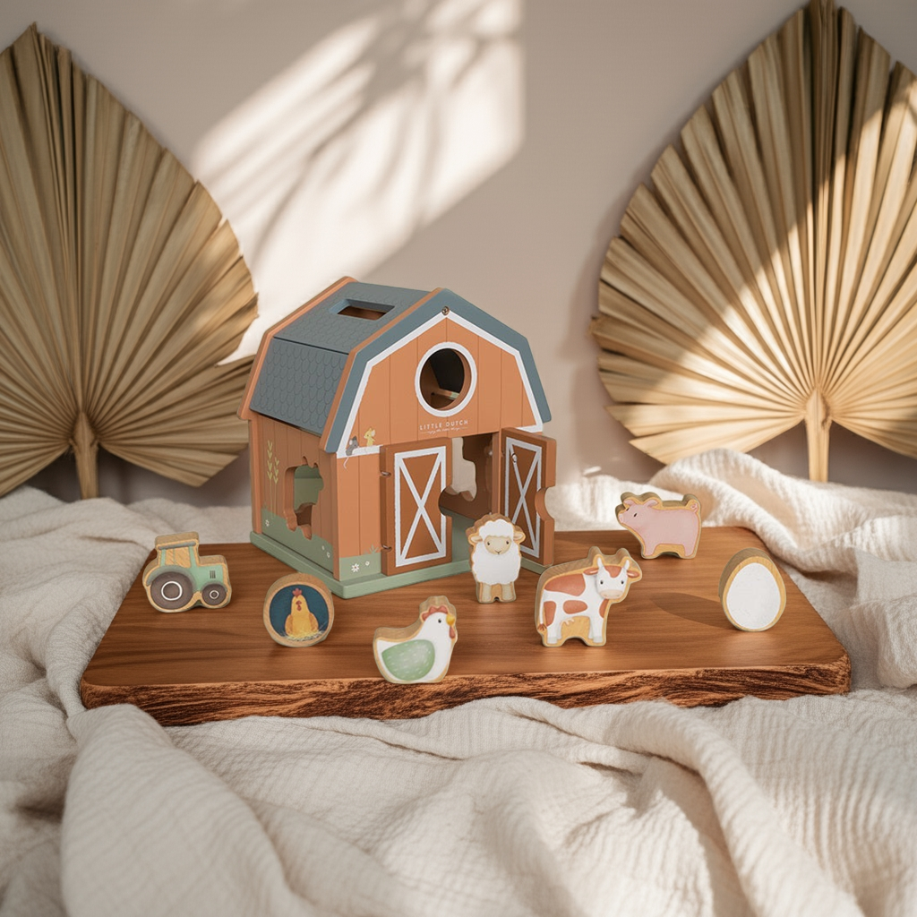 Little Farm Steckspiel – Tierfiguren und passende Formen in der Scheune