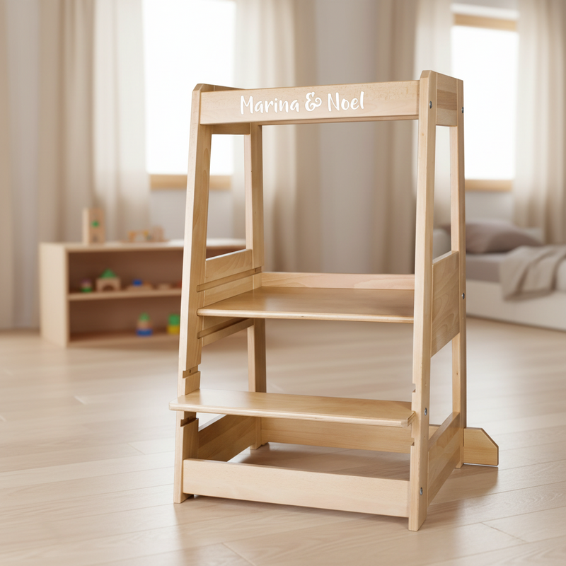 tiSsi Geschwister-Lernturm Felix Natur aus massivem Buchenholz für zwei Kinder