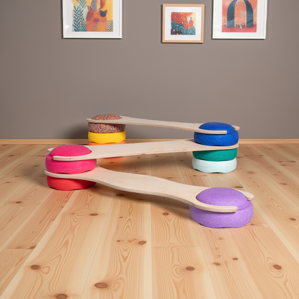 tiSsi Balance Board Set 3er mit Stapelsteinen für Kinder zur Förderung von Balance, Motorik und kreativem Spielen