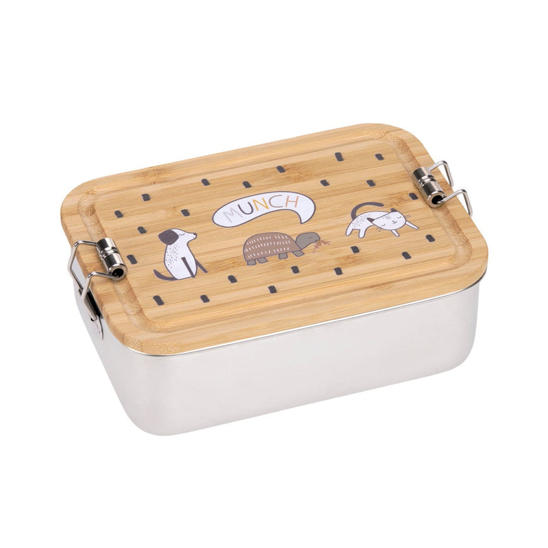 Lässig Happy Prints Edelstahl-Brotdose mit Bambusdeckel und Snacktrennung
