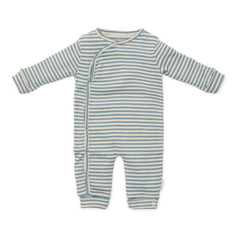 Spieler Stone Blue Stripe für Babys – blau gestreifter Einteiler mit Forest-Friends-Motiv