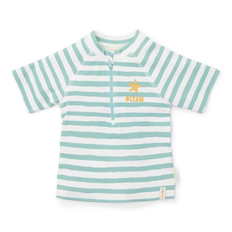 Kurzarm-Schwimmshirt Stripes Surf Blue | Little Dutch