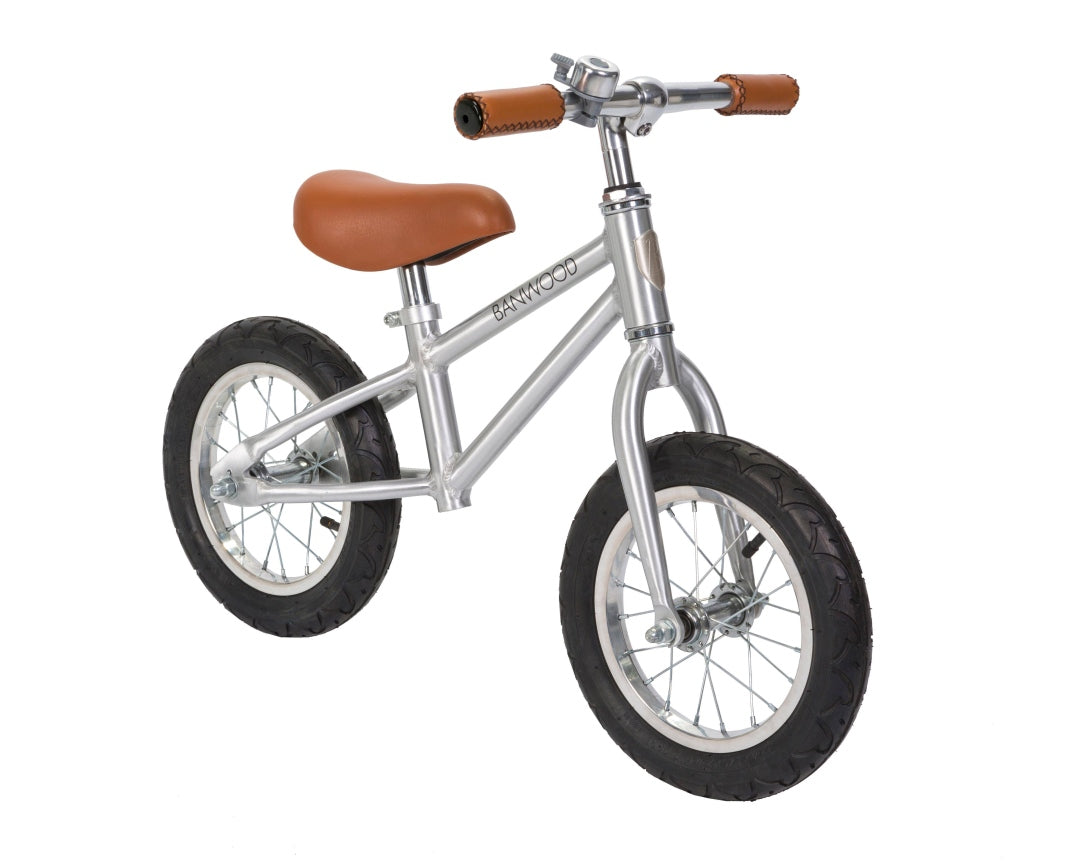 Banwood FIRST GO Laufrad Chrom 12 Zoll mit Weidenkorb