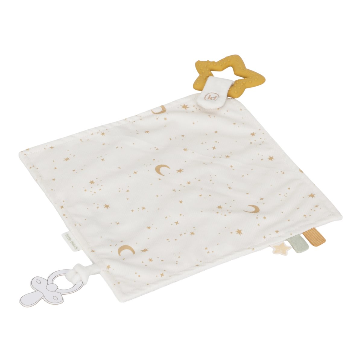 Schmusetuch mit Beißring Newborn Naturals – personalisierbar | Little Dutch