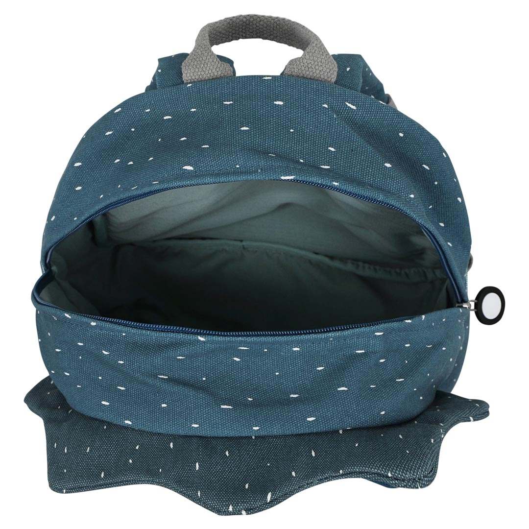 Trixie Rucksack Herr Triceratops – geöffnet mit Blick ins Hauptfach