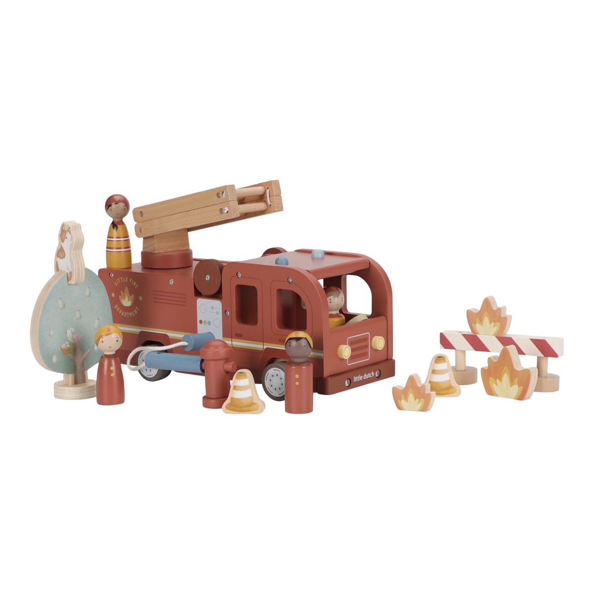 Feuerwehr-Spielset aus Holz mit Hydrant und Schlauch