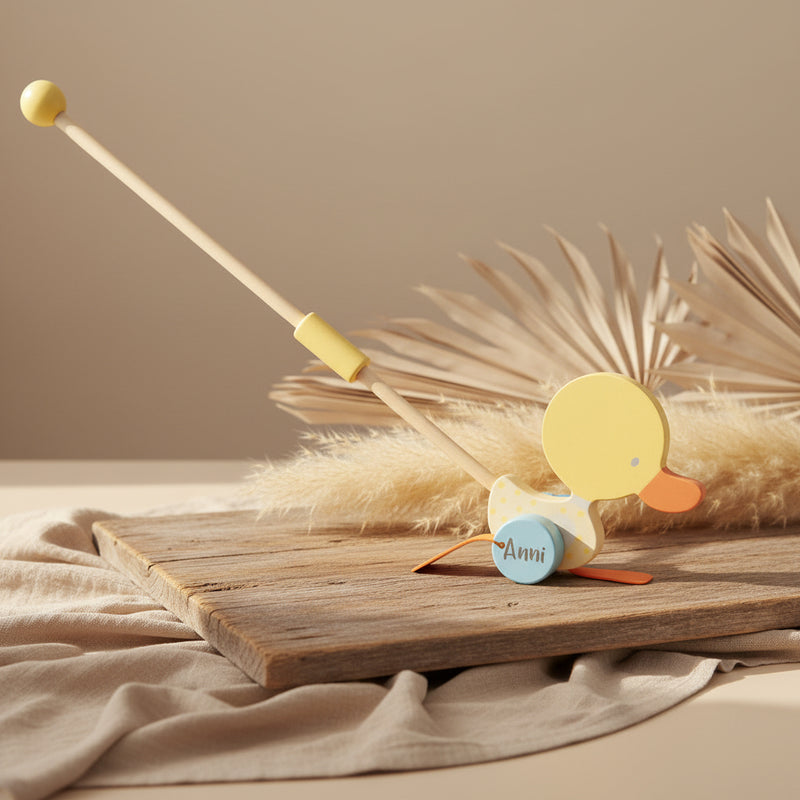 Rollerstab Watschelente aus Holz in Gelb von Bieco – personalisierbar