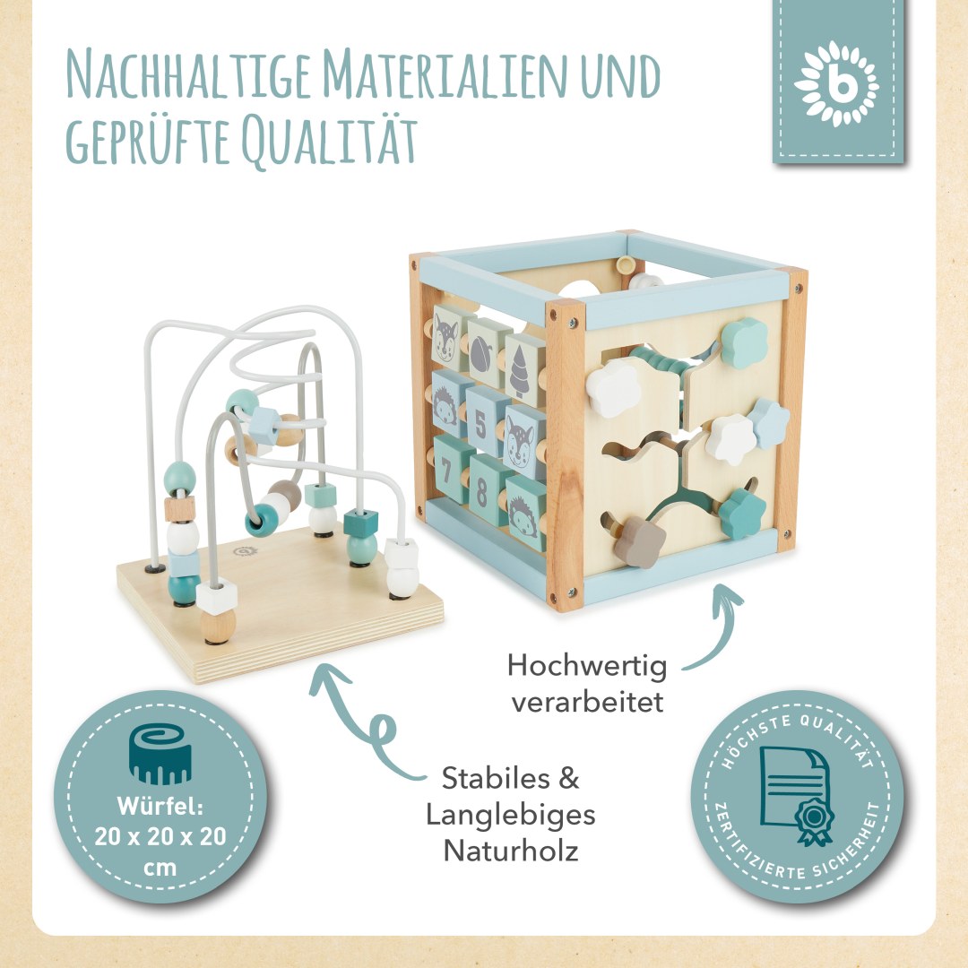 Motorikwürfel Waldtiere aus Holz – personalisierbar | Bieco
