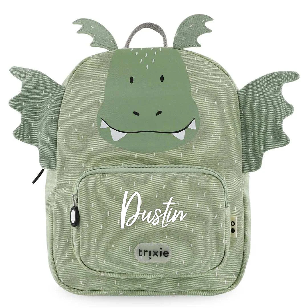 Trixie Rucksack Herr Drache – Frontansicht mit aufgedrucktem Namen