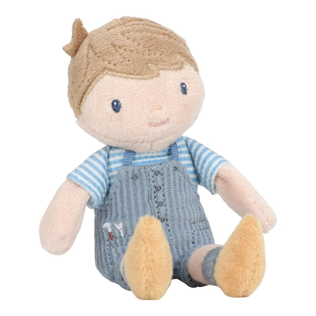 Kuschelpuppe Jim 10 cm mit Latzhose und gestreiftem Shirt