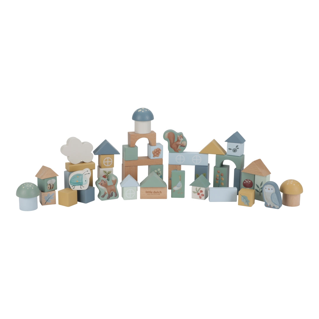 Little Dutch Forest Friends Holzbausteine – 50-teiliges Bausteinset mit Waldmotiven