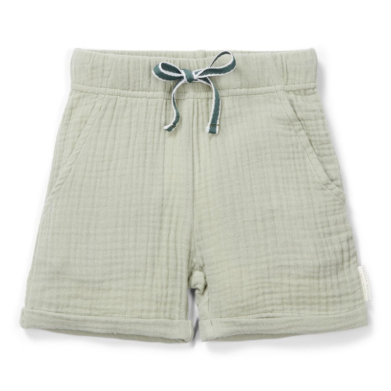 Kurze Musselin-Hose Grass Green aus Bio-Baumwolle
