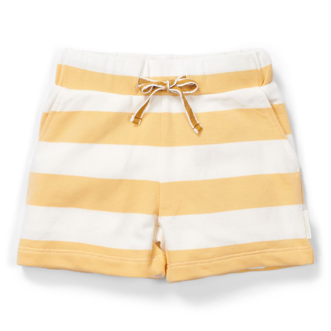 Kurze Hose Sunny Yellow Stripes von Little Dutch – gelb-weiße Sweat-Shorts