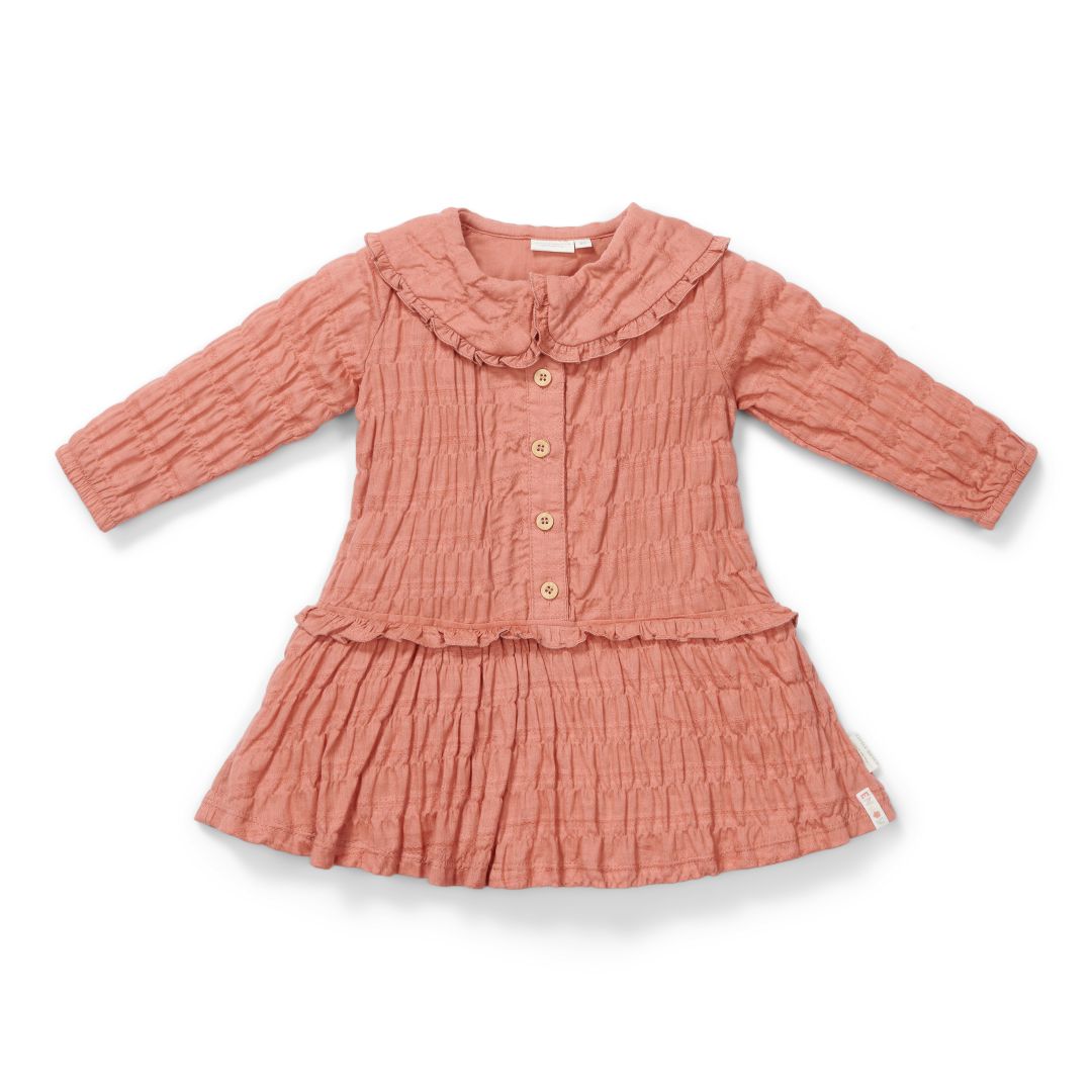 Little Dutch Kinderkleid Rose Pink mit langen Ärmeln und Rüschendetails