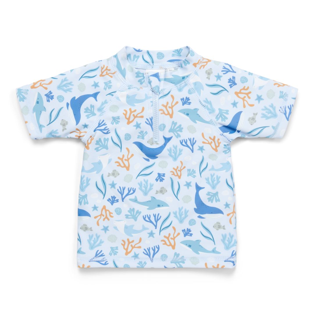Bade-T-Shirt Ocean Dreams Blue kurzarm von Little Dutch – blaues Kinder-Badeshirt