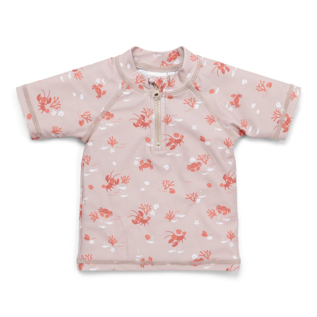 Bade-T-Shirt Lobster Bay von Little Dutch – kurzärmeliges sandfarbenes Badeoberteil