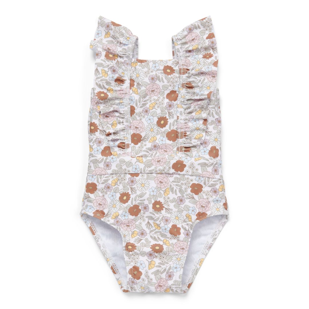 Einteiliger Badeanzug Vintage Little Flowers mit Volants für Babys