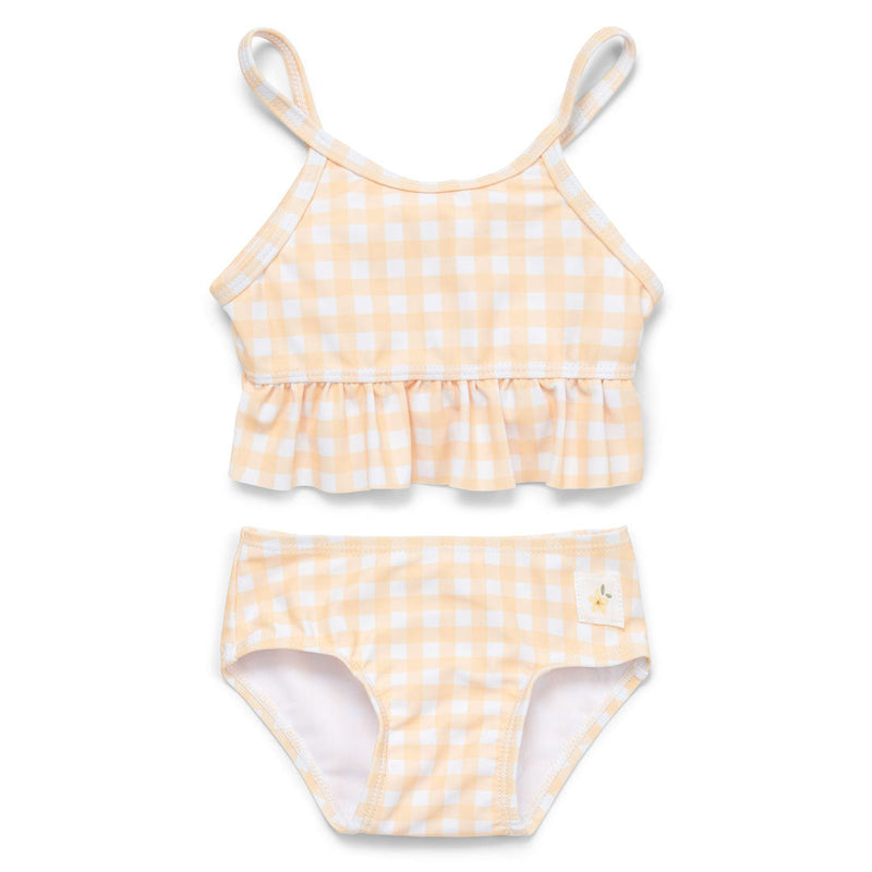 Gelb-weißer Bikini Sunshine Checks mit Volants von Little Dutch