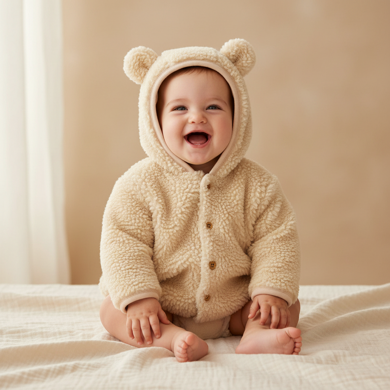 Little Dutch Teddy-Jacke Baby Bunny Sand mit Kapuze und Hasenohren