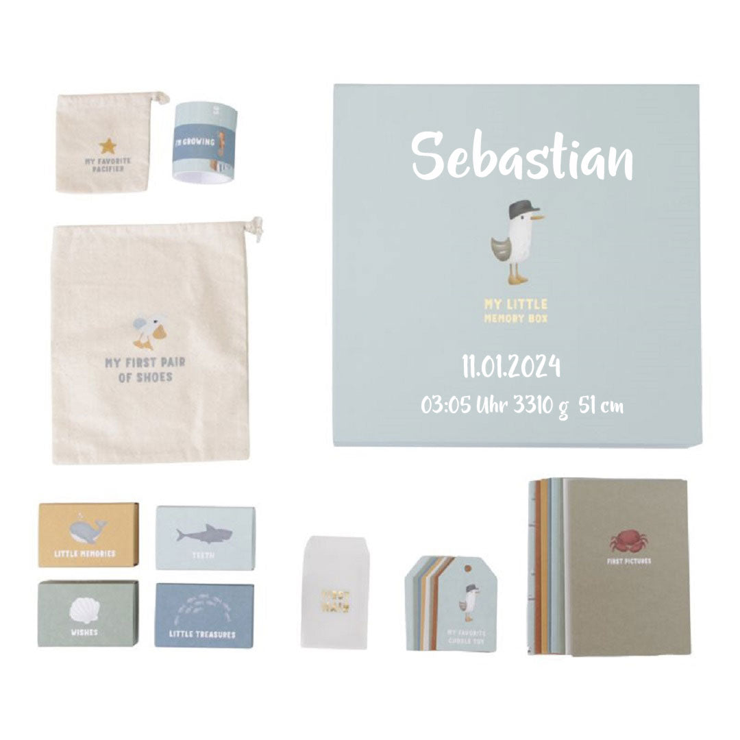 Personalisierte Erinnerungsbox Sailors Bay mit Namen – Detailansicht