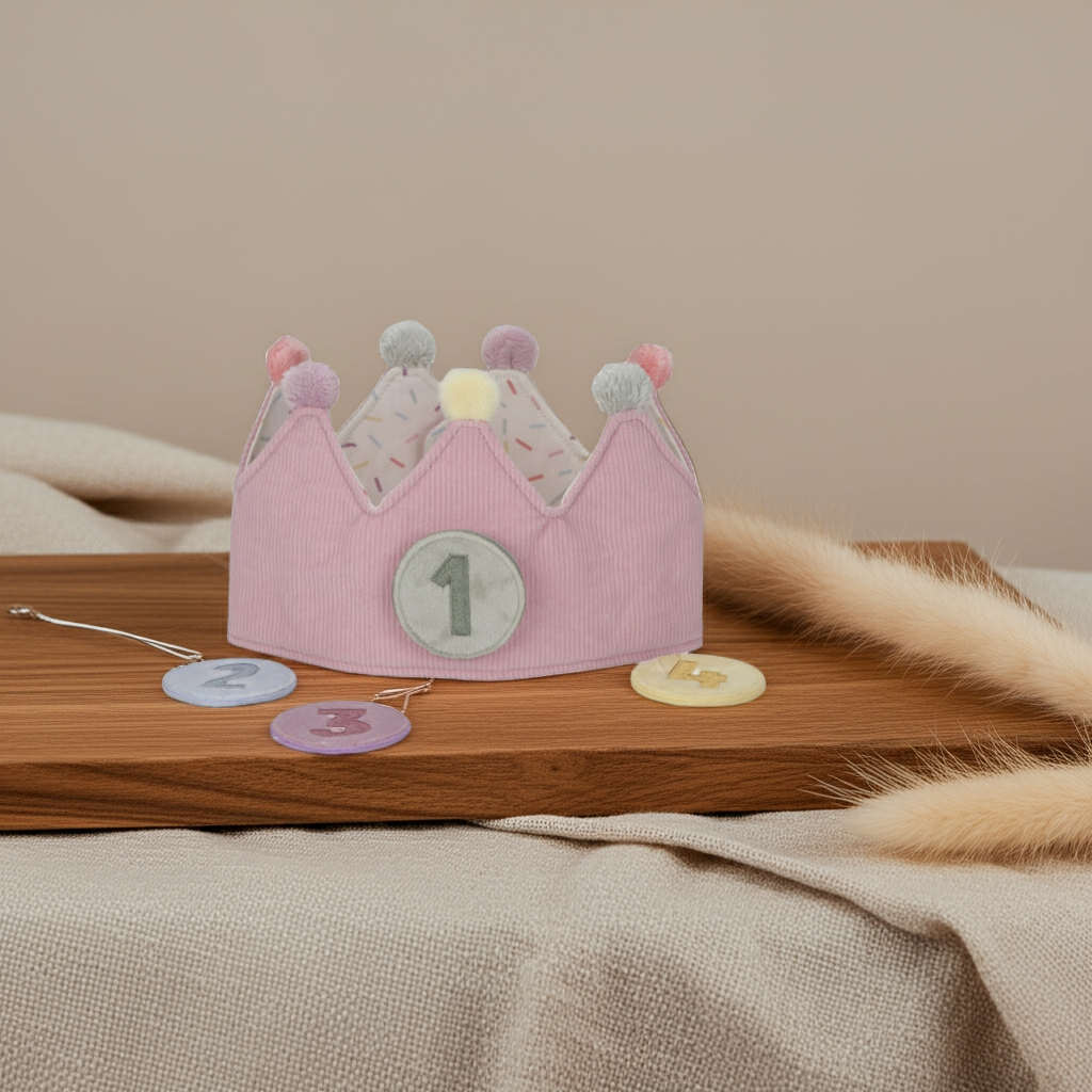 Geburtstagskrone Pink mit Zahlen 1–5 – ab 12 Monaten