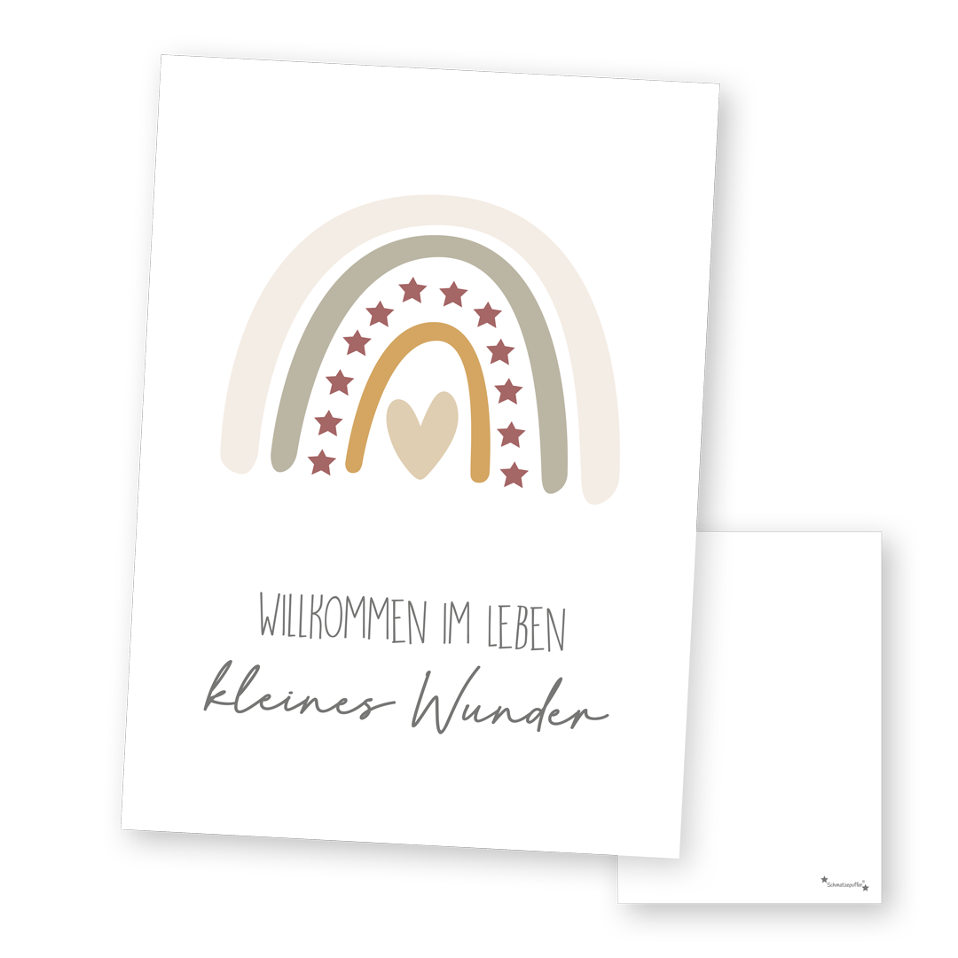 Grußkarte Kleines Wunder in Beige zur Geburt