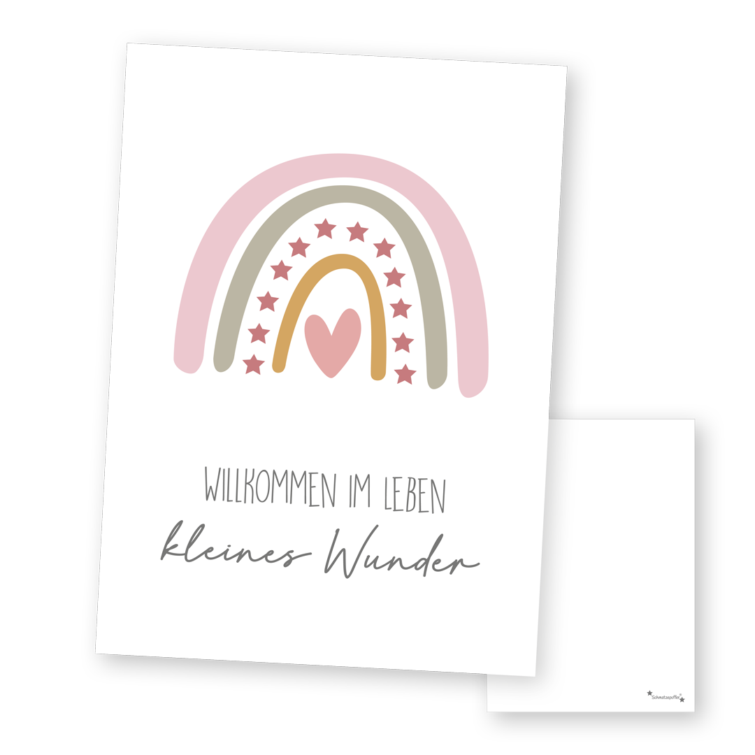 Grußkarte Kleines Wunder in Rosa zur Geburt im DIN-A6-Postkartenformat