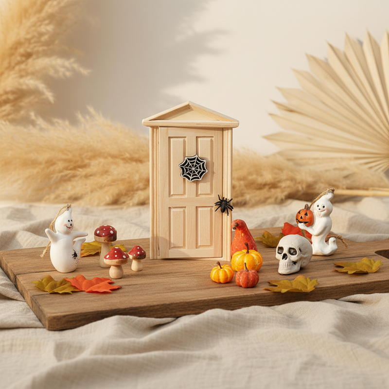 HobbyFun Wichtel Halloween-Set mit Spinnweben, Gespenstern und Mini-Deko