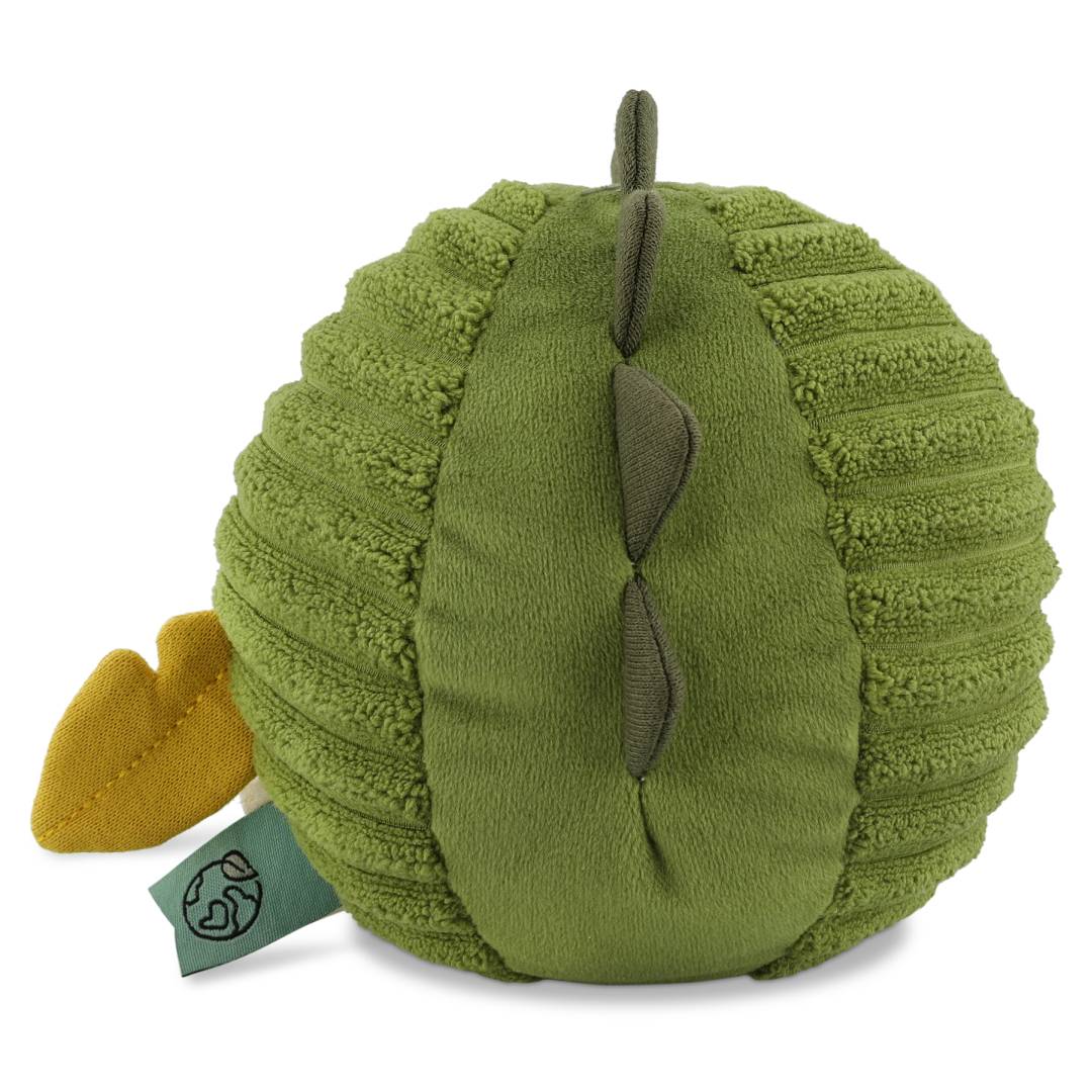 Trixie Klangball Herr Dino 12 cm – Seitenansicht mit Stoffschwanz
