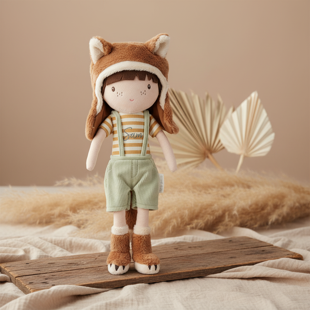 Personalisierte Little Dutch Kuschelpuppe Sam Forest Friends mit Namen