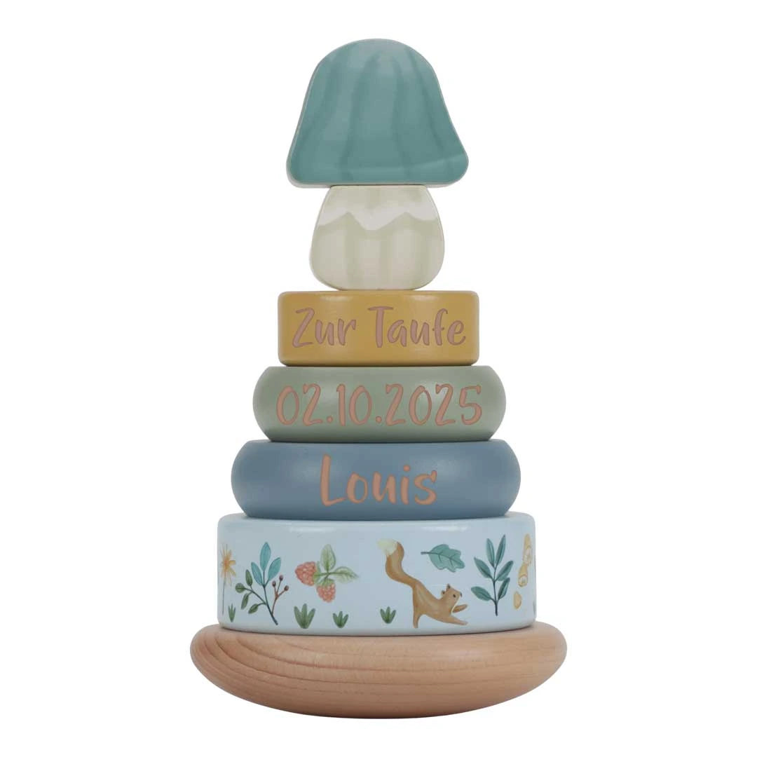 Torre apilable de madera con anillas Forest Friends "Para el bautizo" | Little Dutch
