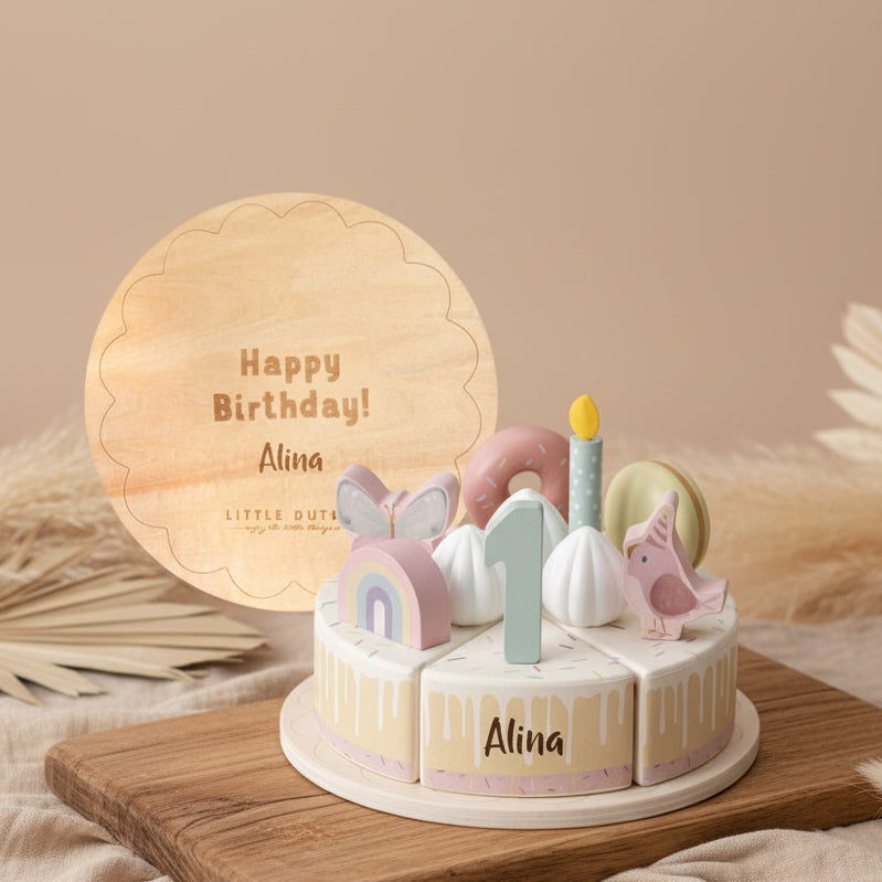 Personalisierter Little Dutch Geburtstagskuchen Pink aus Holz