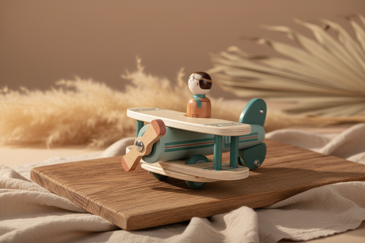 Wooden toy airplane with name