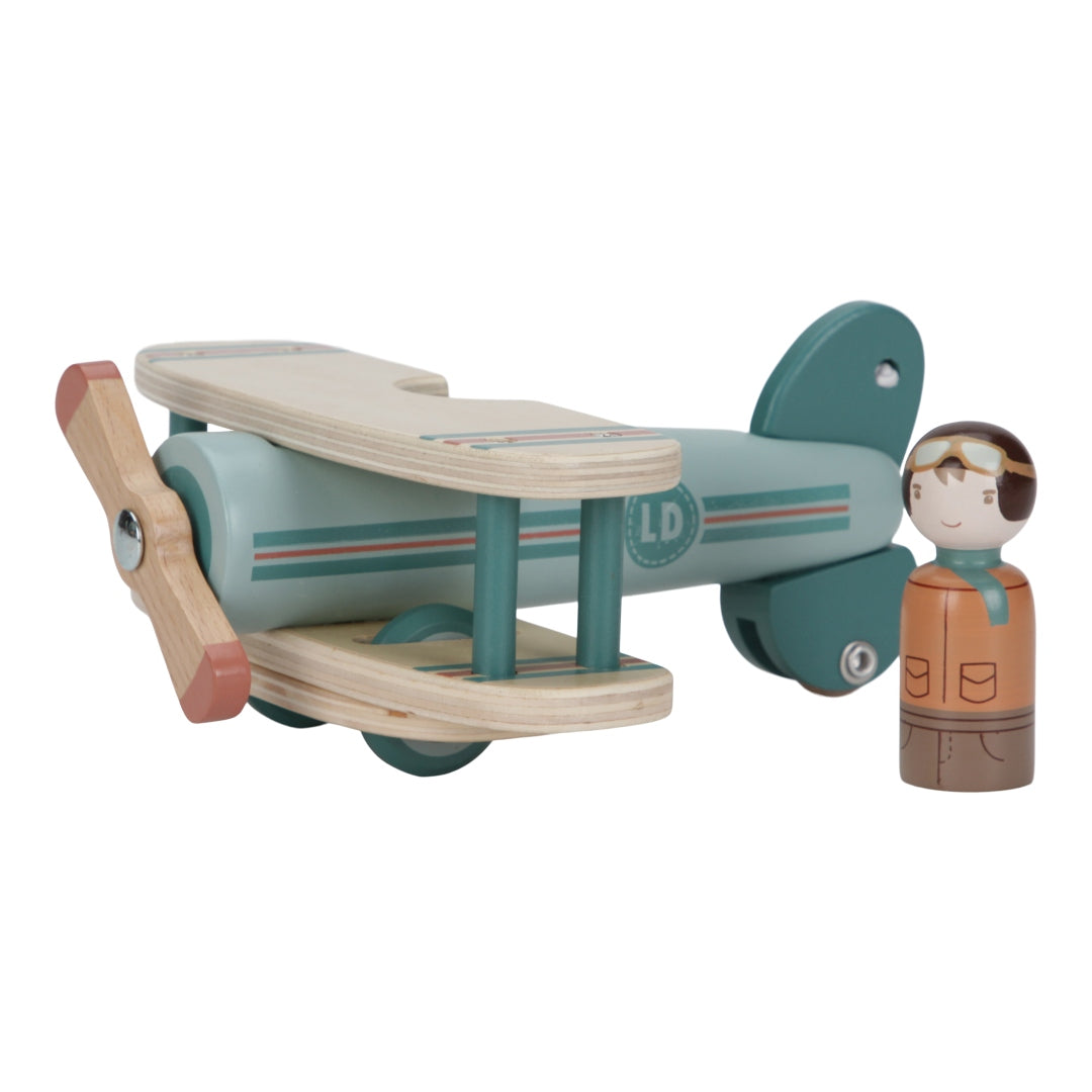 Little Dutch Holzflugzeug für Kinder – fantasievolles Rollenspielzeug mit Pilot, Propeller und Rädern ab 3 Jahren