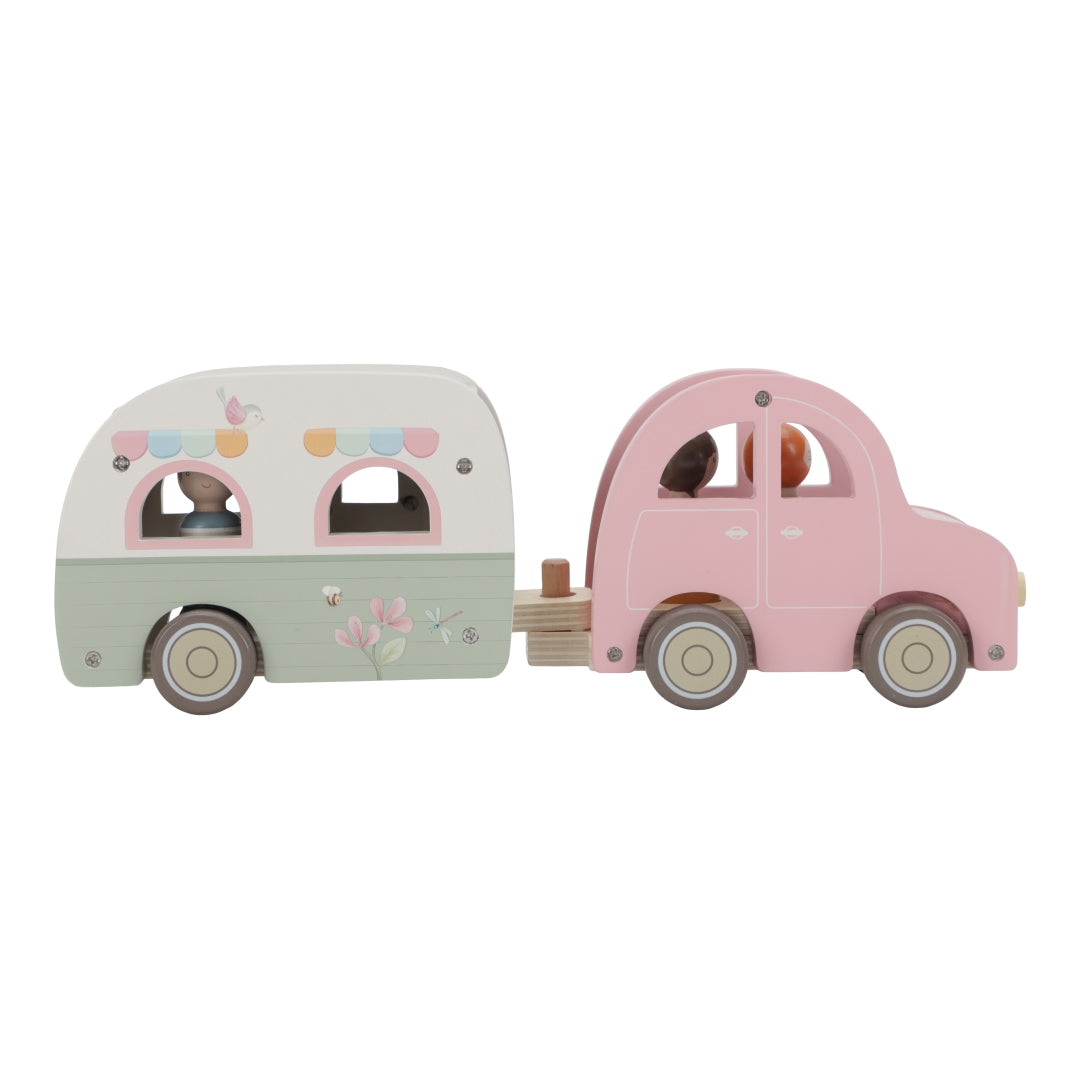 Little Dutch Spielzeug-Wohnwagen mit Auto – mehrfarbiges Holzset für Camping-Rollenspiele im Kinderzimmer ab 18 Monaten